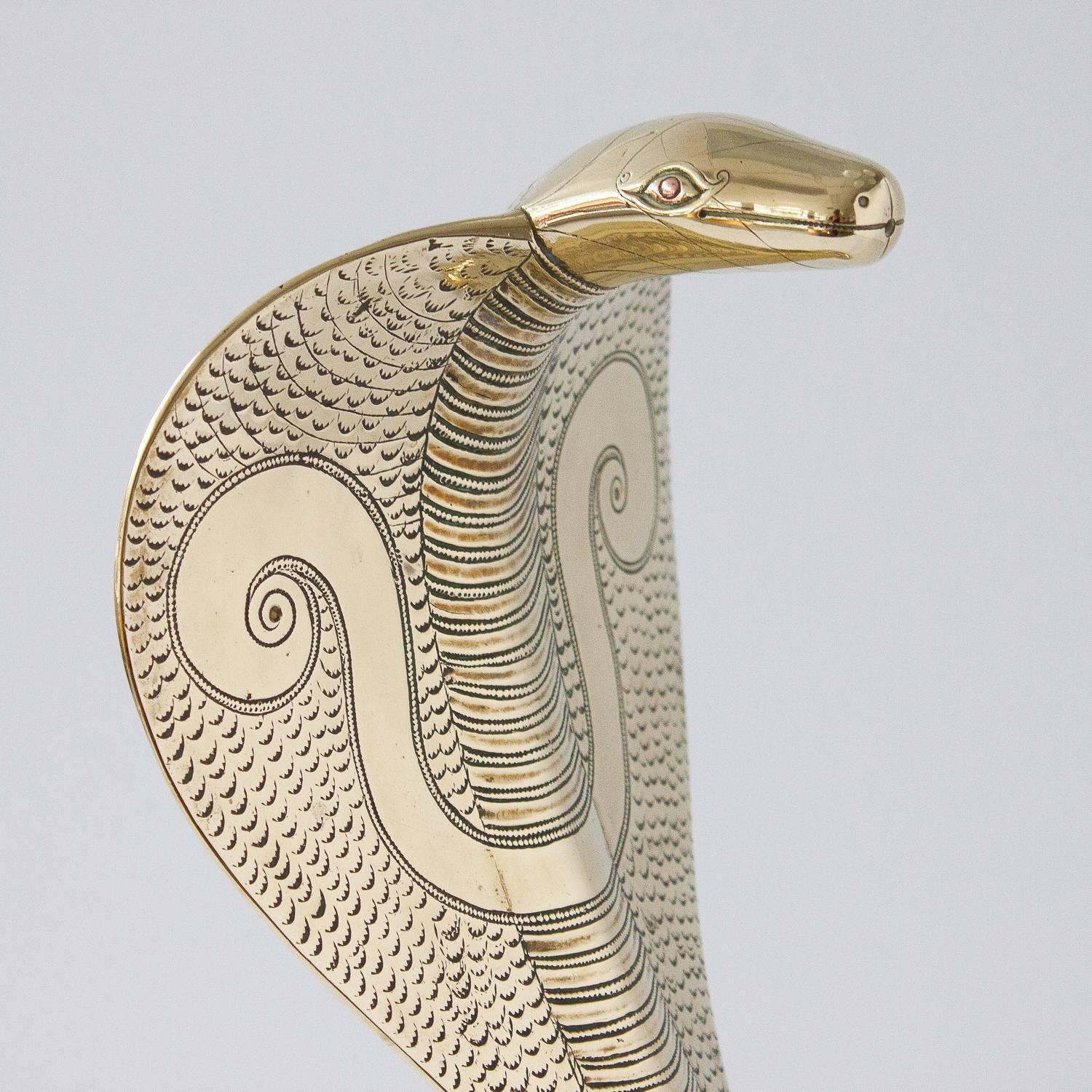 Late 20th Century Pair of Solid Brass Cobra Sculptures or Andirons