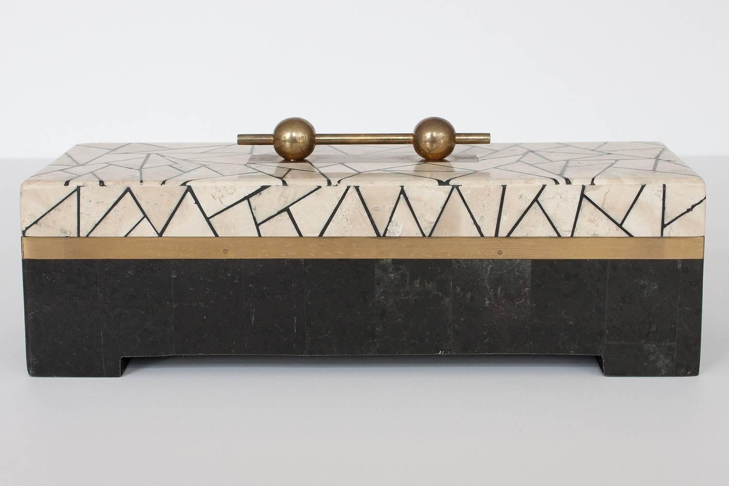 Mid-Century Modern Maitland Smith Tessellated Stone and Brass Box