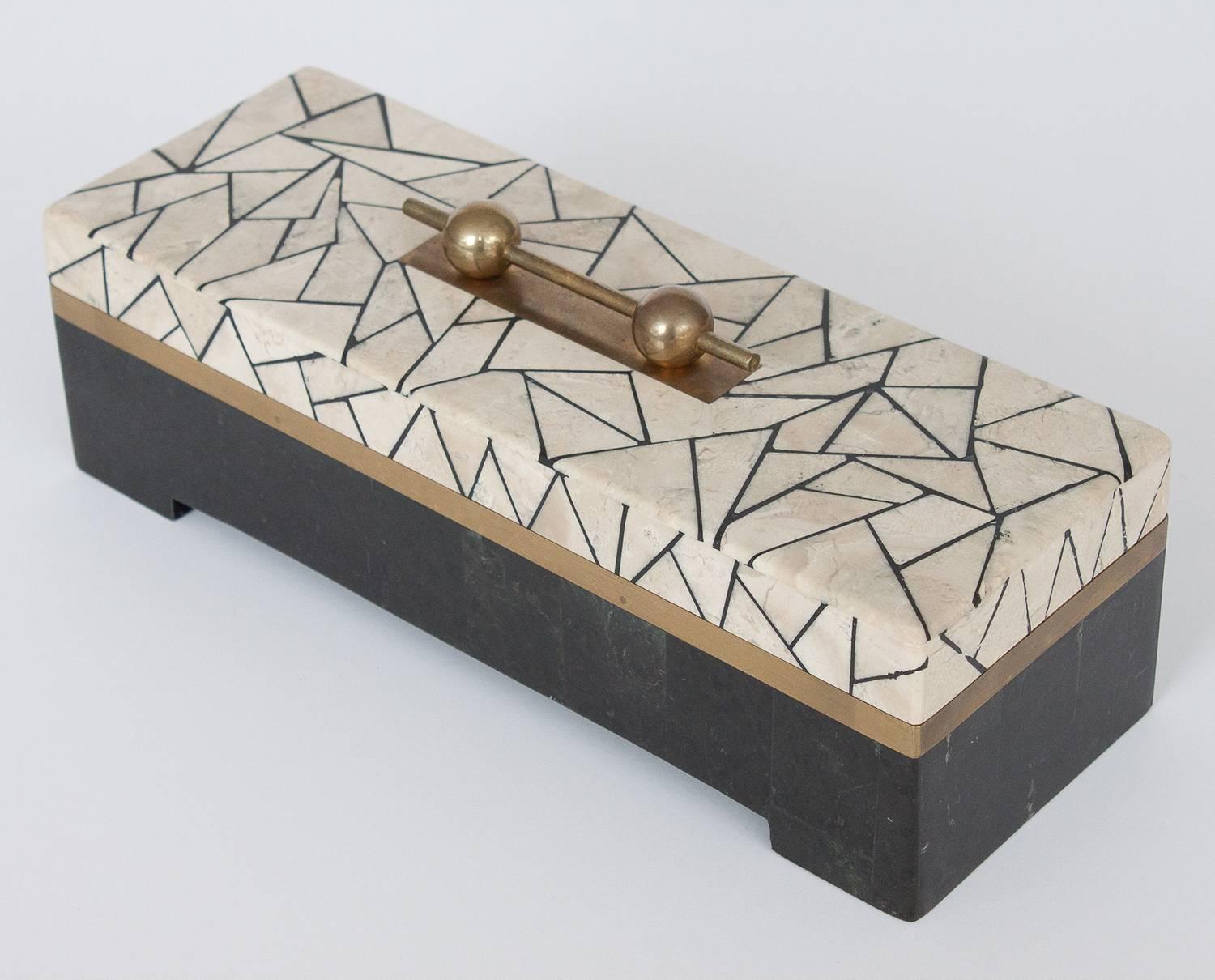 American Maitland Smith Tessellated Stone and Brass Box