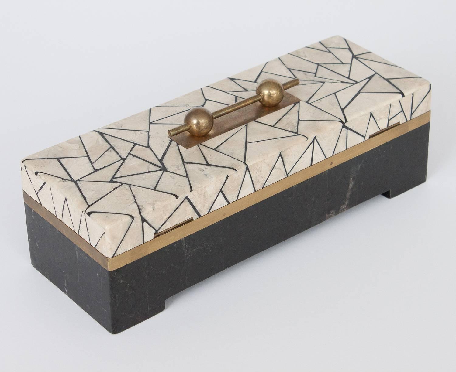 Late 20th Century Maitland Smith Tessellated Stone and Brass Box