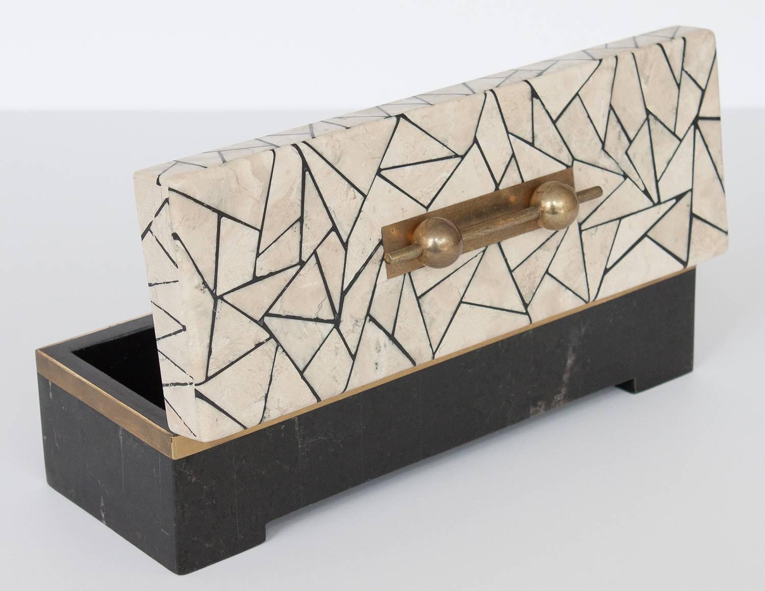 Maitland Smith Tessellated Stone and Brass Box 1