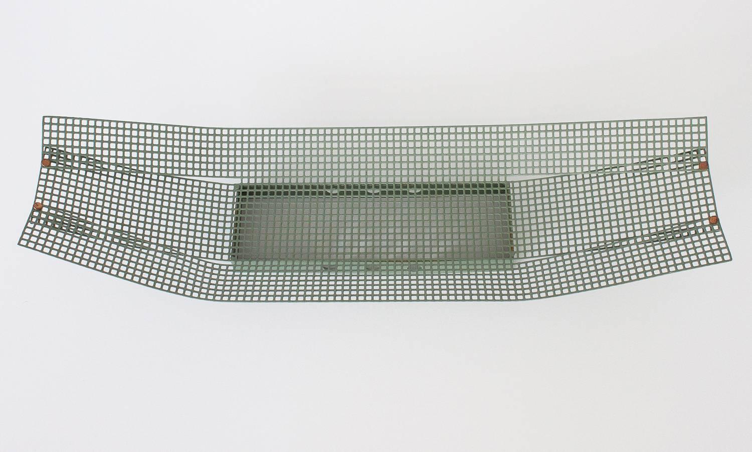 Mid-Century Modern Green Enameled Perforated Metal Tray Centerpiece