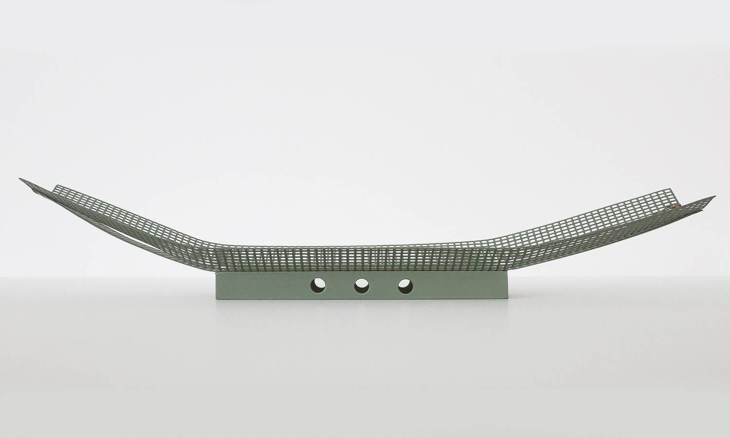 Green Enameled Perforated Metal Tray Centerpiece In Excellent Condition In Chicago, IL