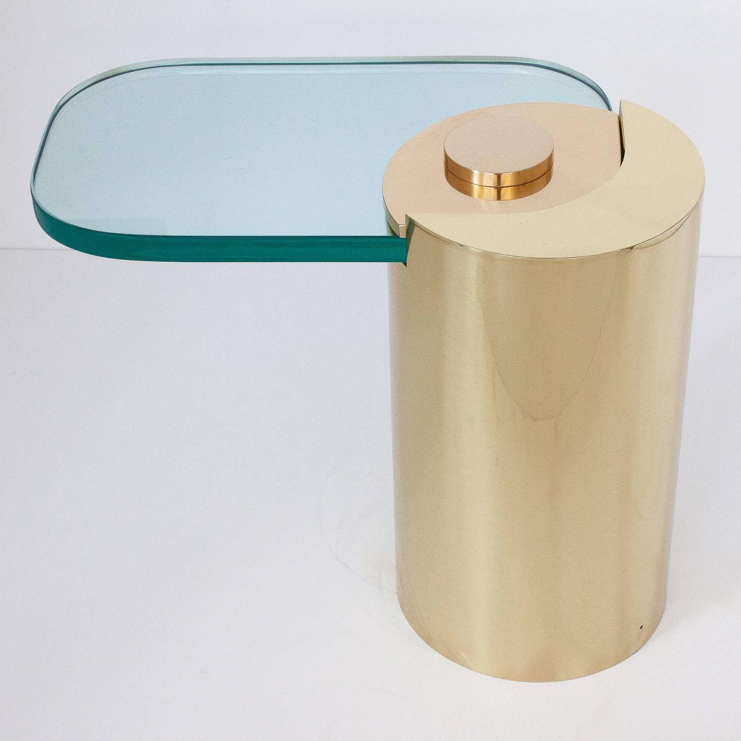 Mid-Century Modern Karl Springer Brass Cylinder Cantilevered Side Table