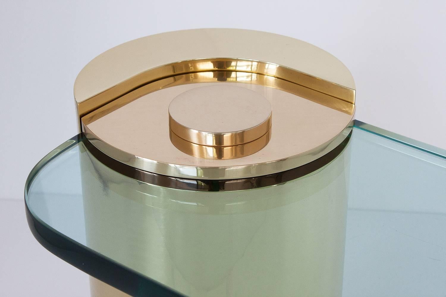 American Karl Springer Brass Cylinder Cantilevered Side Table