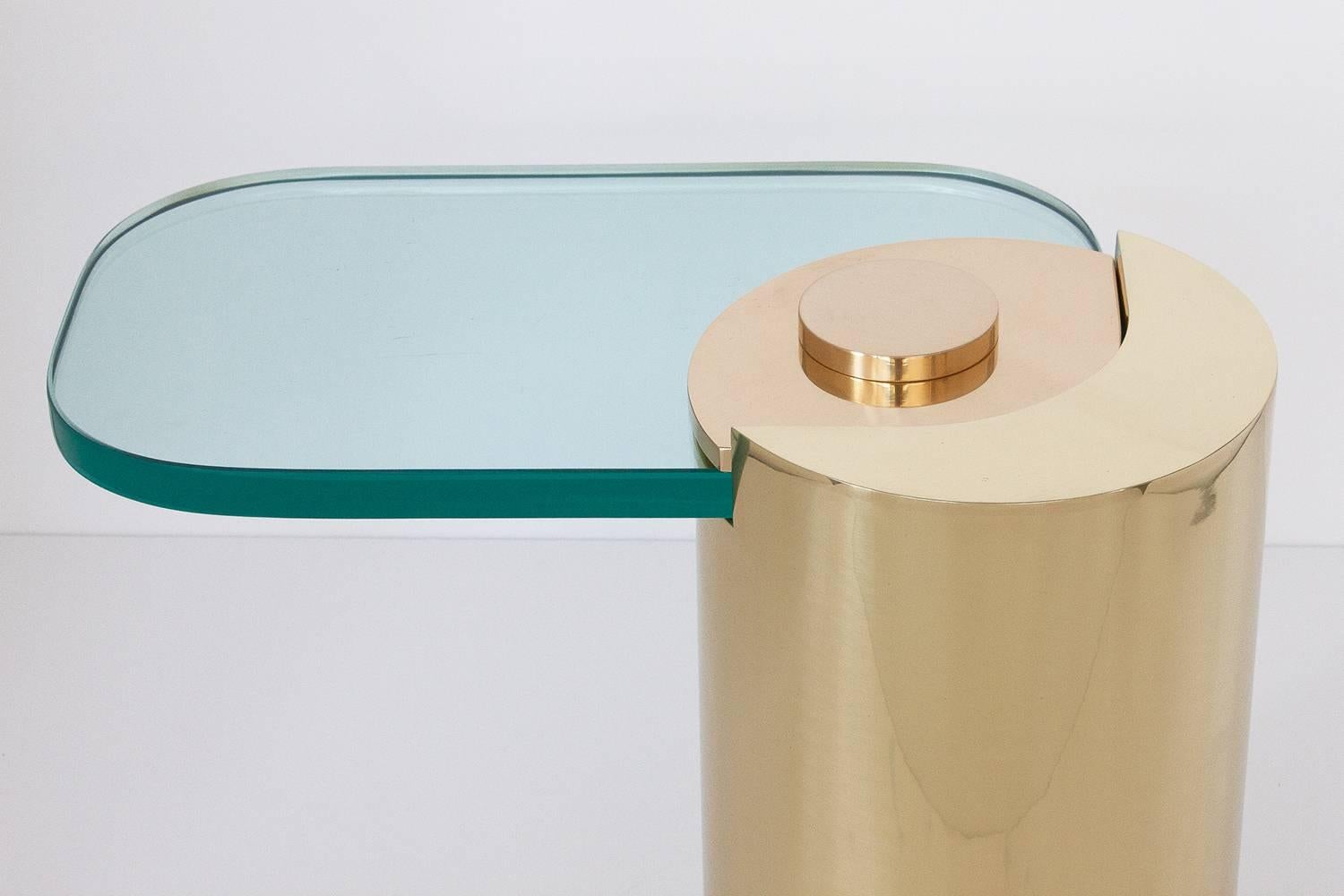 Late 20th Century Karl Springer Brass Cylinder Cantilevered Side Table
