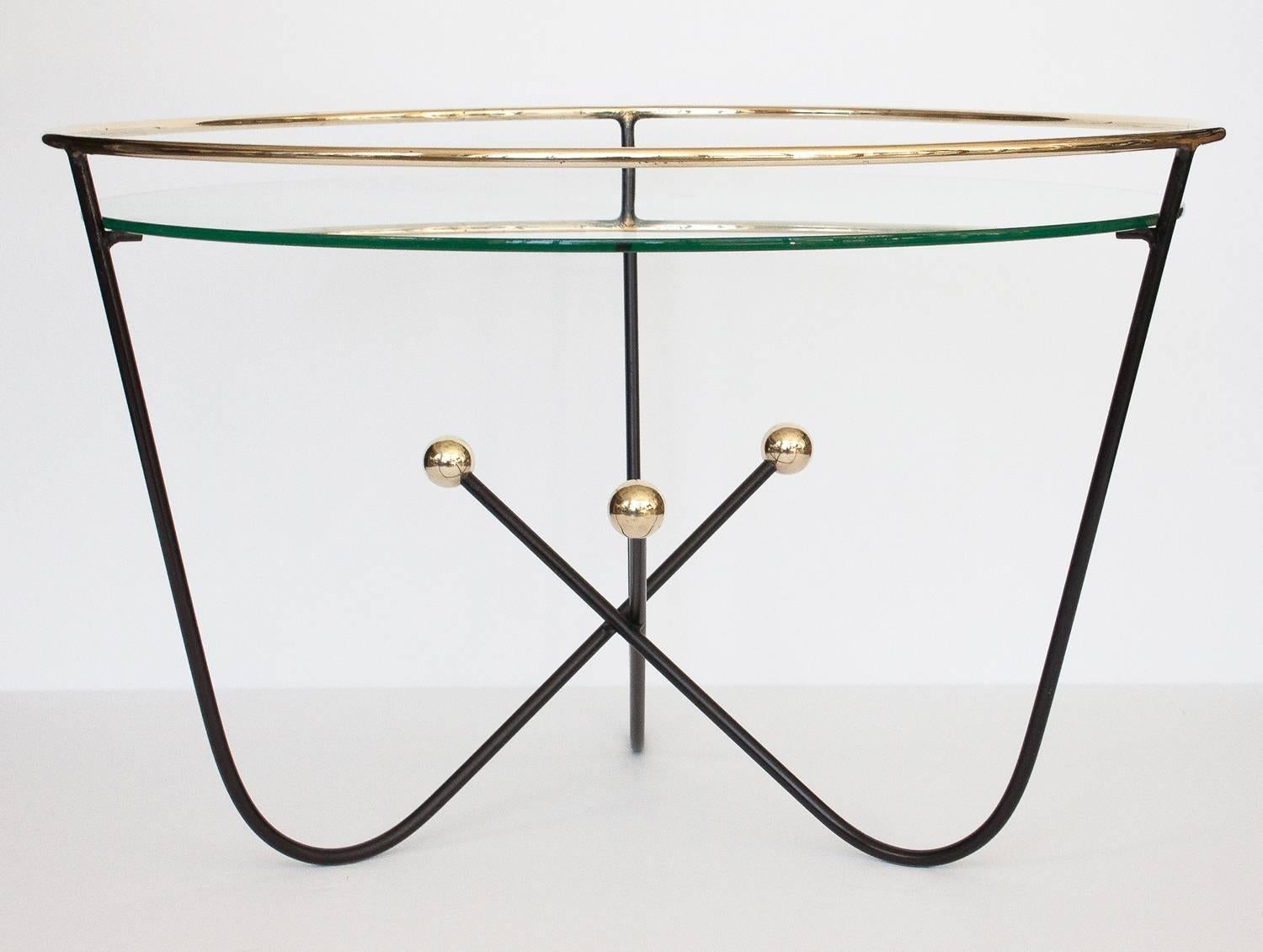 French Jean Royère Style Black and Brass Cocktail Table