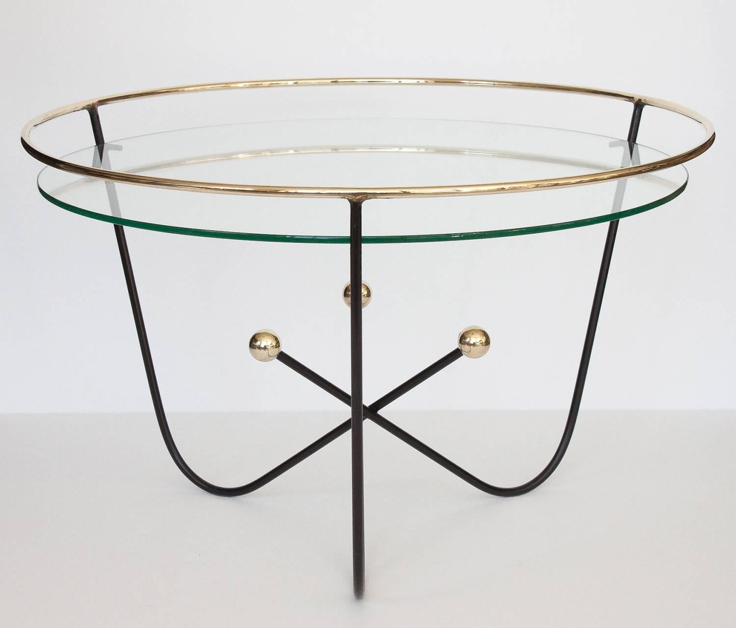 Enameled Jean Royère Style Black and Brass Cocktail Table