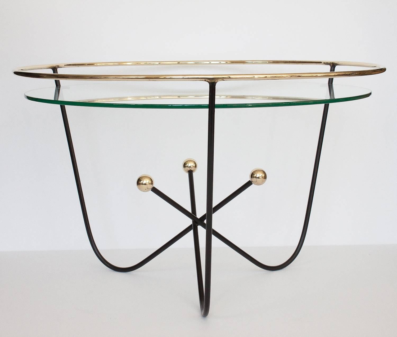 Jean Royère Style Black and Brass Cocktail Table In Excellent Condition In Chicago, IL