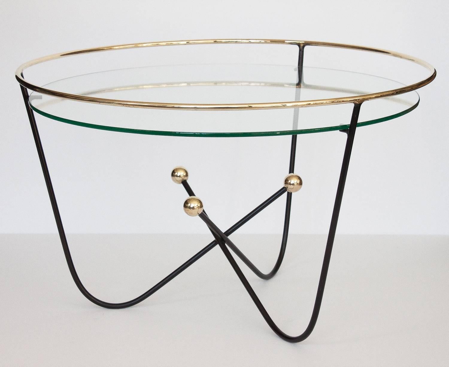 Mid-20th Century Jean Royère Style Black and Brass Cocktail Table