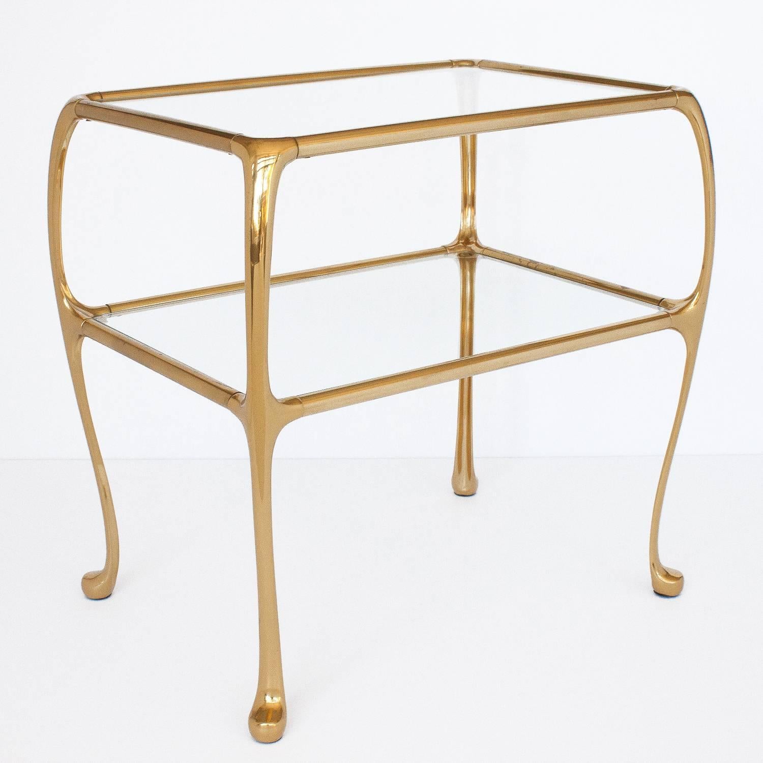 Mid-20th Century Pair of Gaudi Inspired Brass Two-Tier End Tables