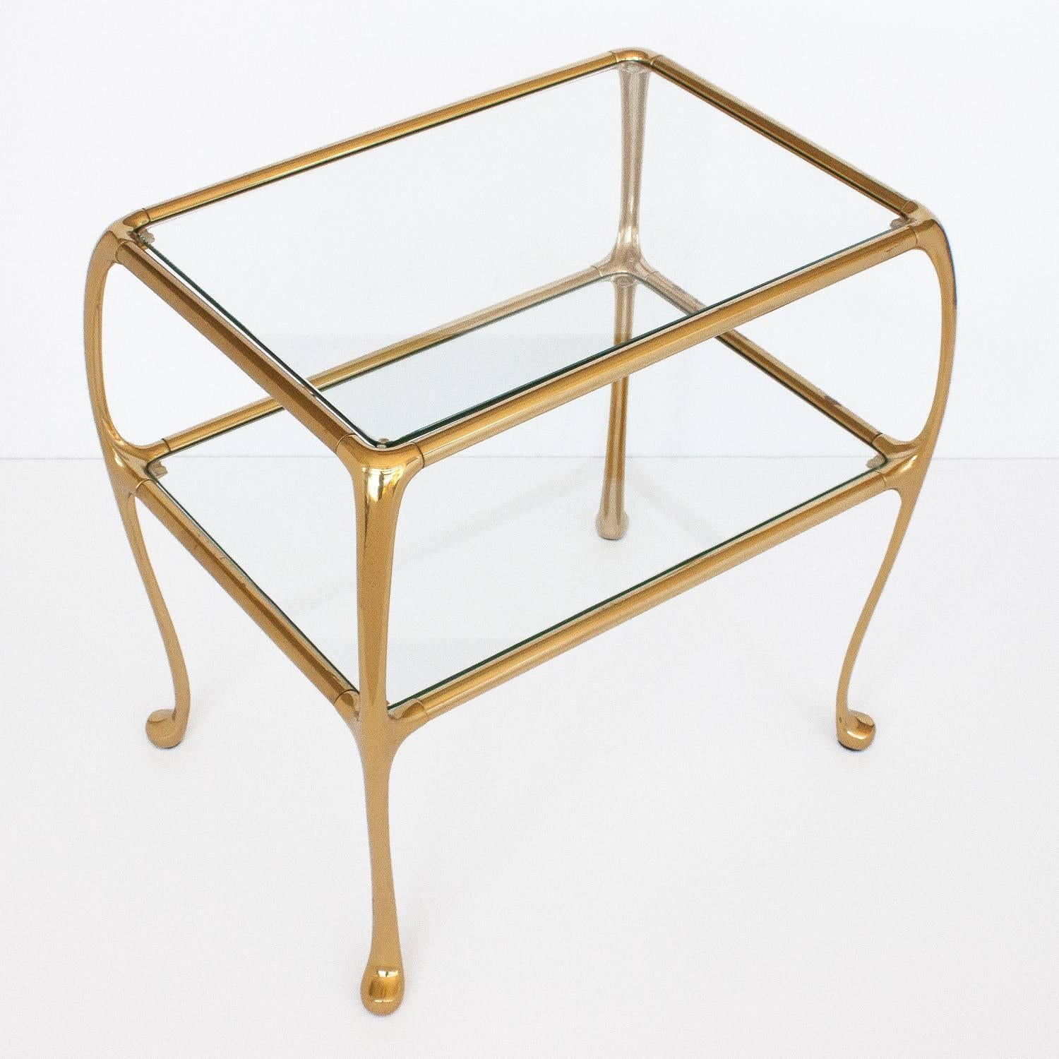 Pair of Gaudi Inspired Brass Two-Tier End Tables 1