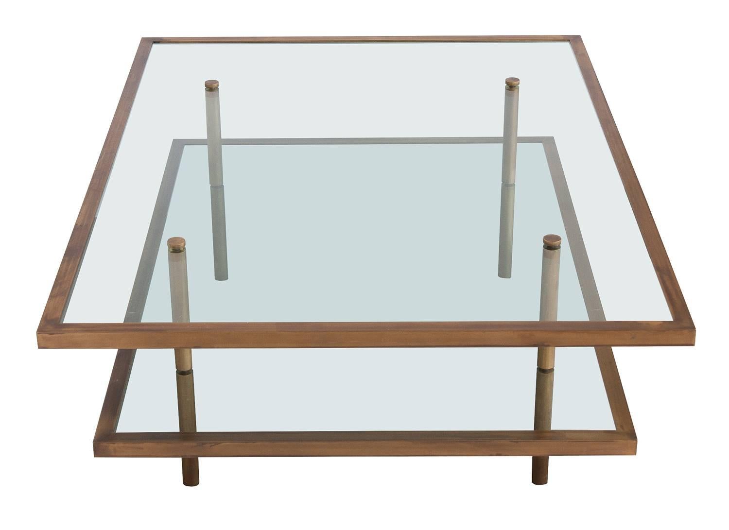 glass and bronze coffee table