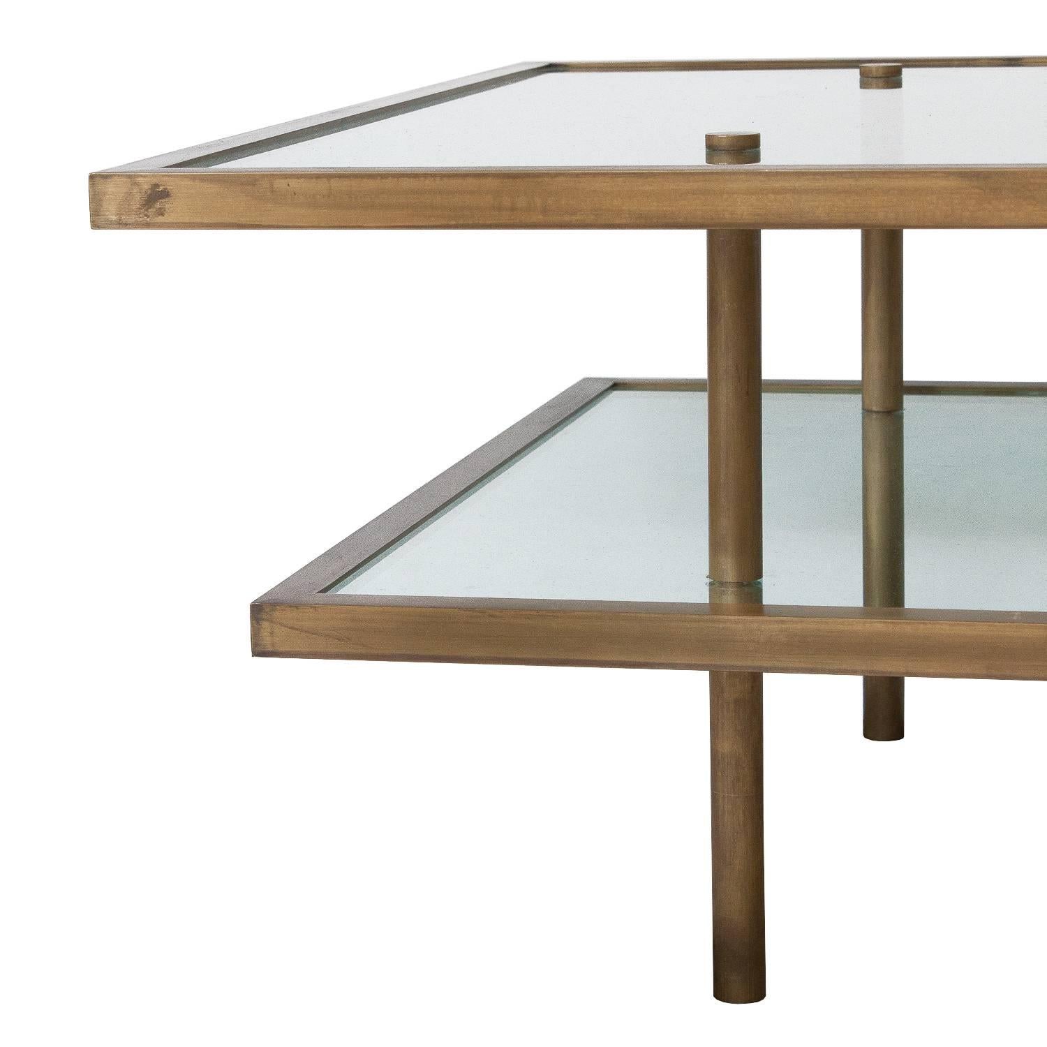 Mid-Century Modern French Bronze and Glass Two-Tier Coffee Table