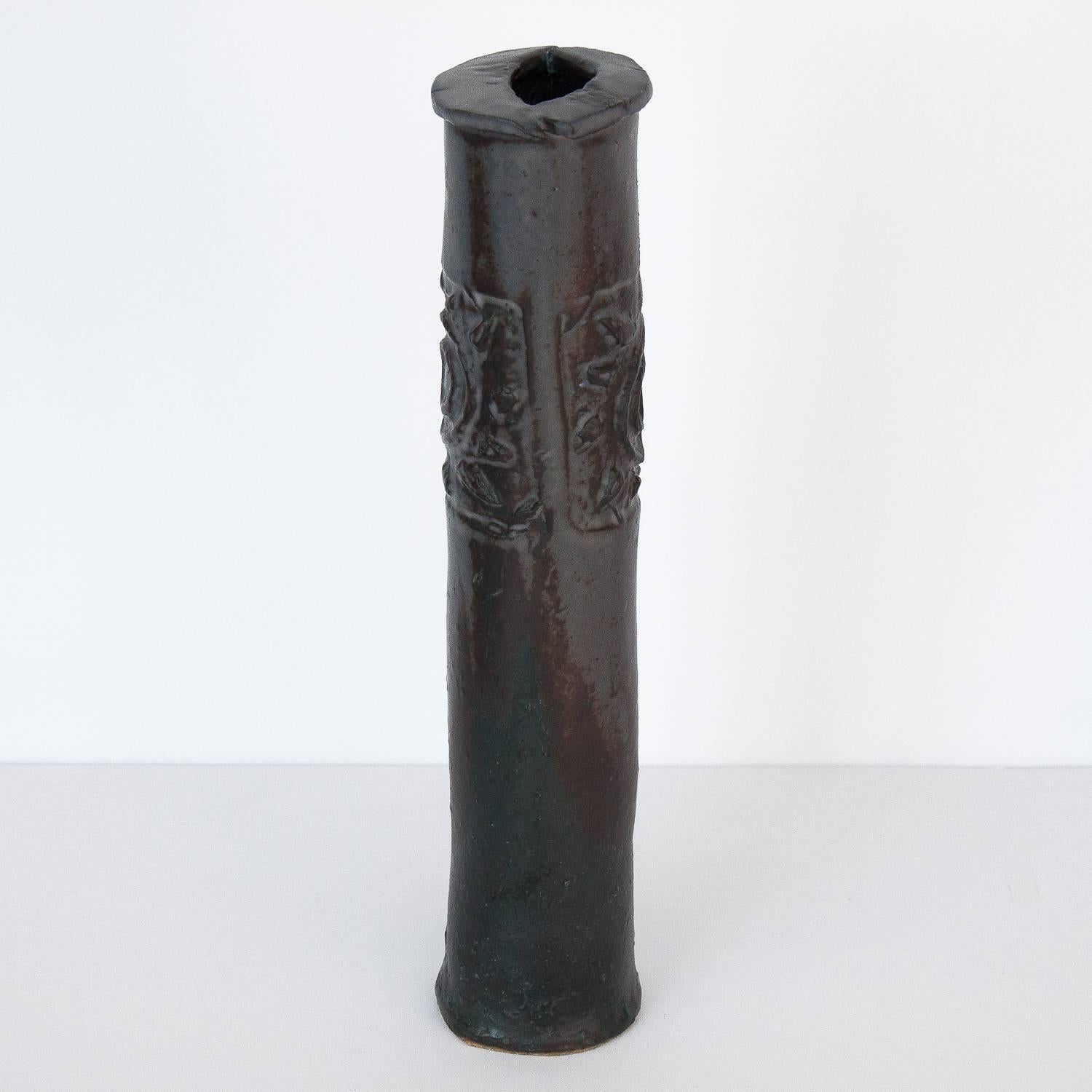 Mid-Century Modern Brutalist Slab Studio Pottery Vase by Ethel 
