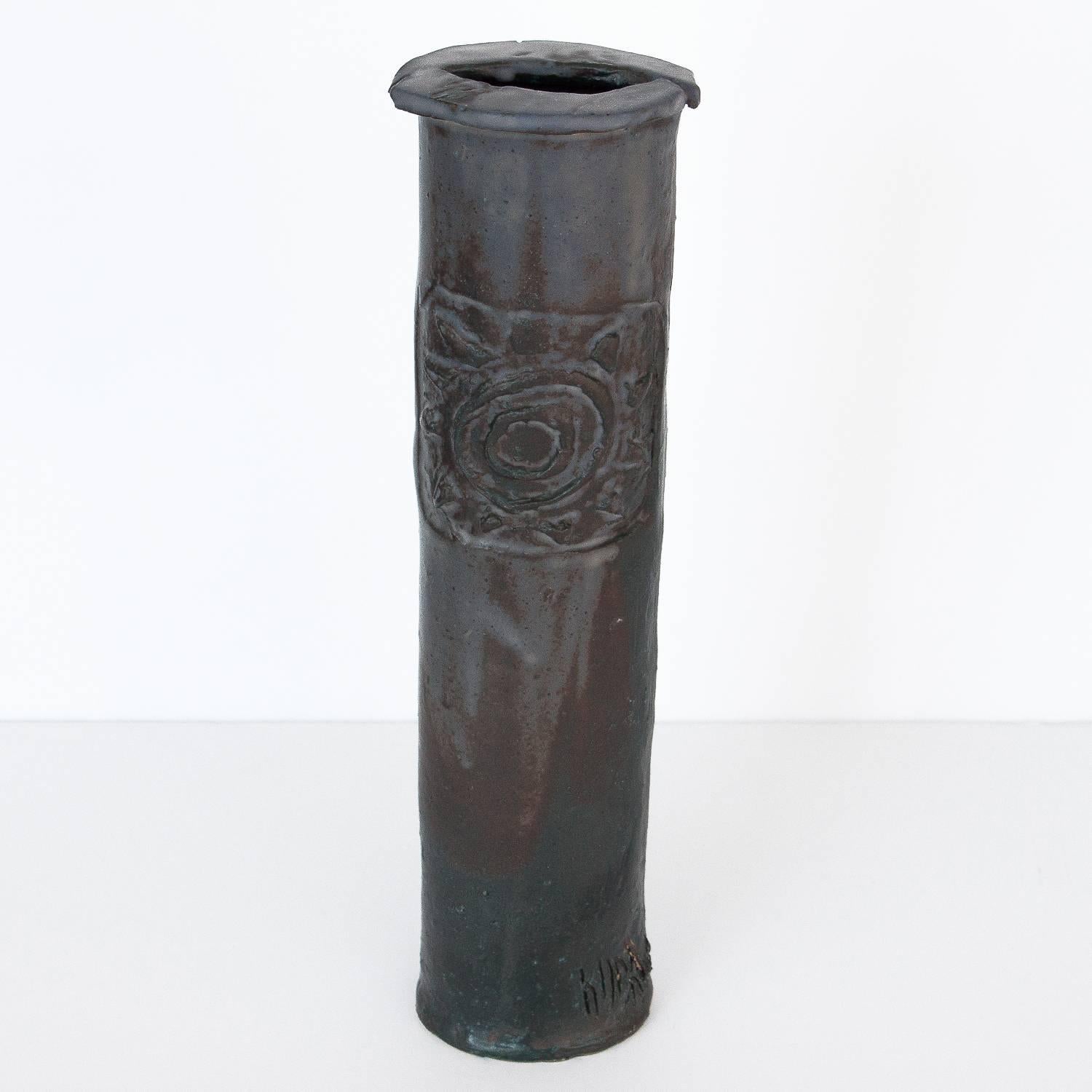 American Brutalist Slab Studio Pottery Vase by Ethel 
