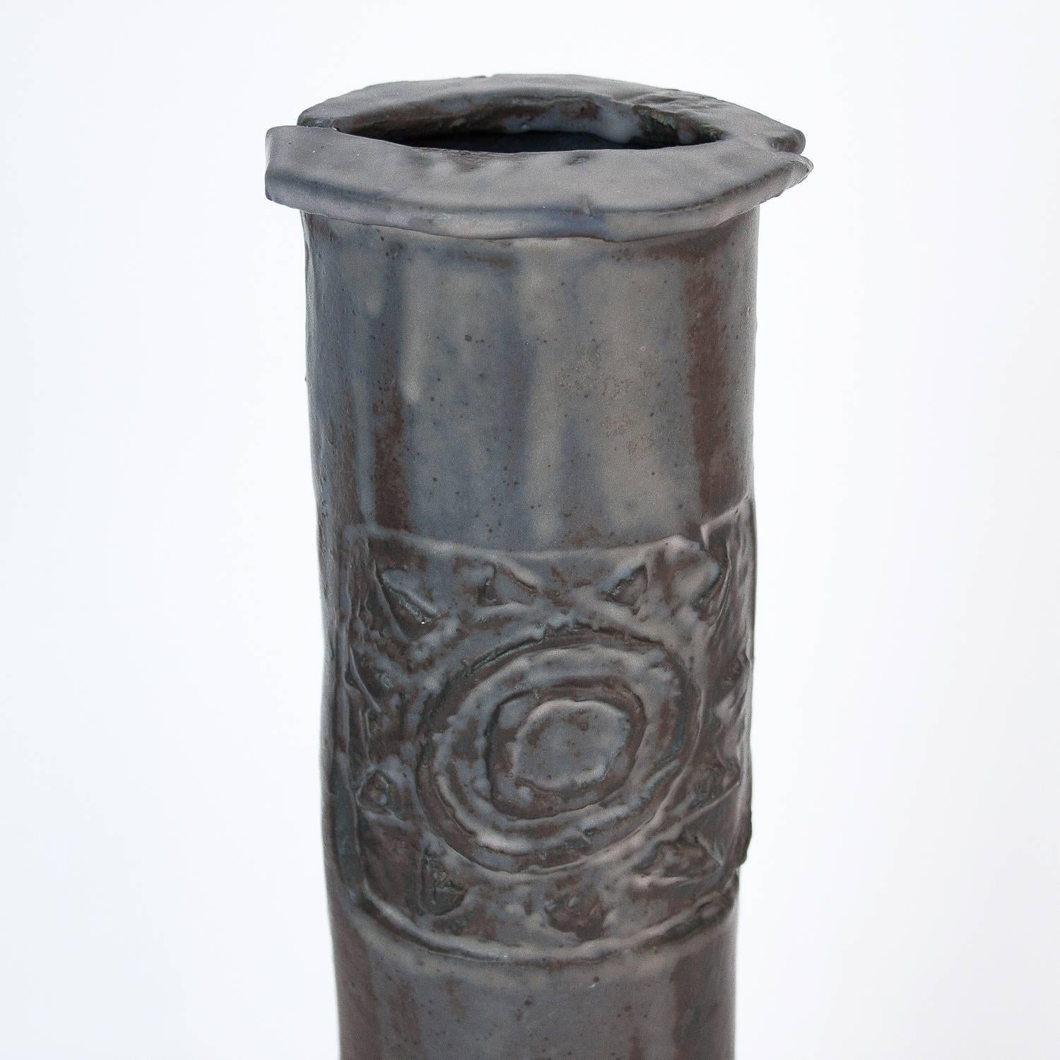 Glazed Brutalist Slab Studio Pottery Vase by Ethel 