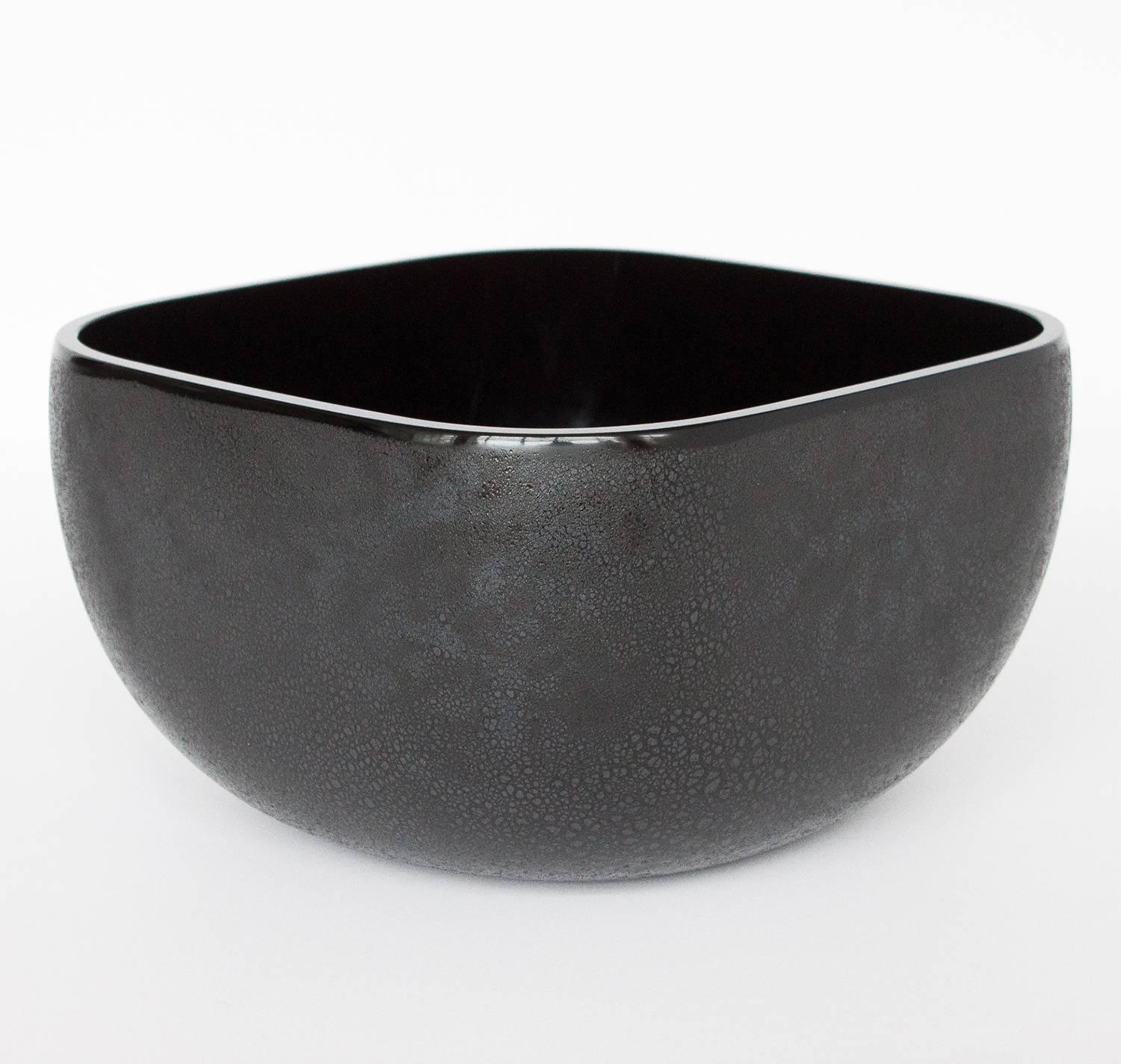 Mid-Century Modern Barbini Black Murano Scavo Corroso Glass Bowl