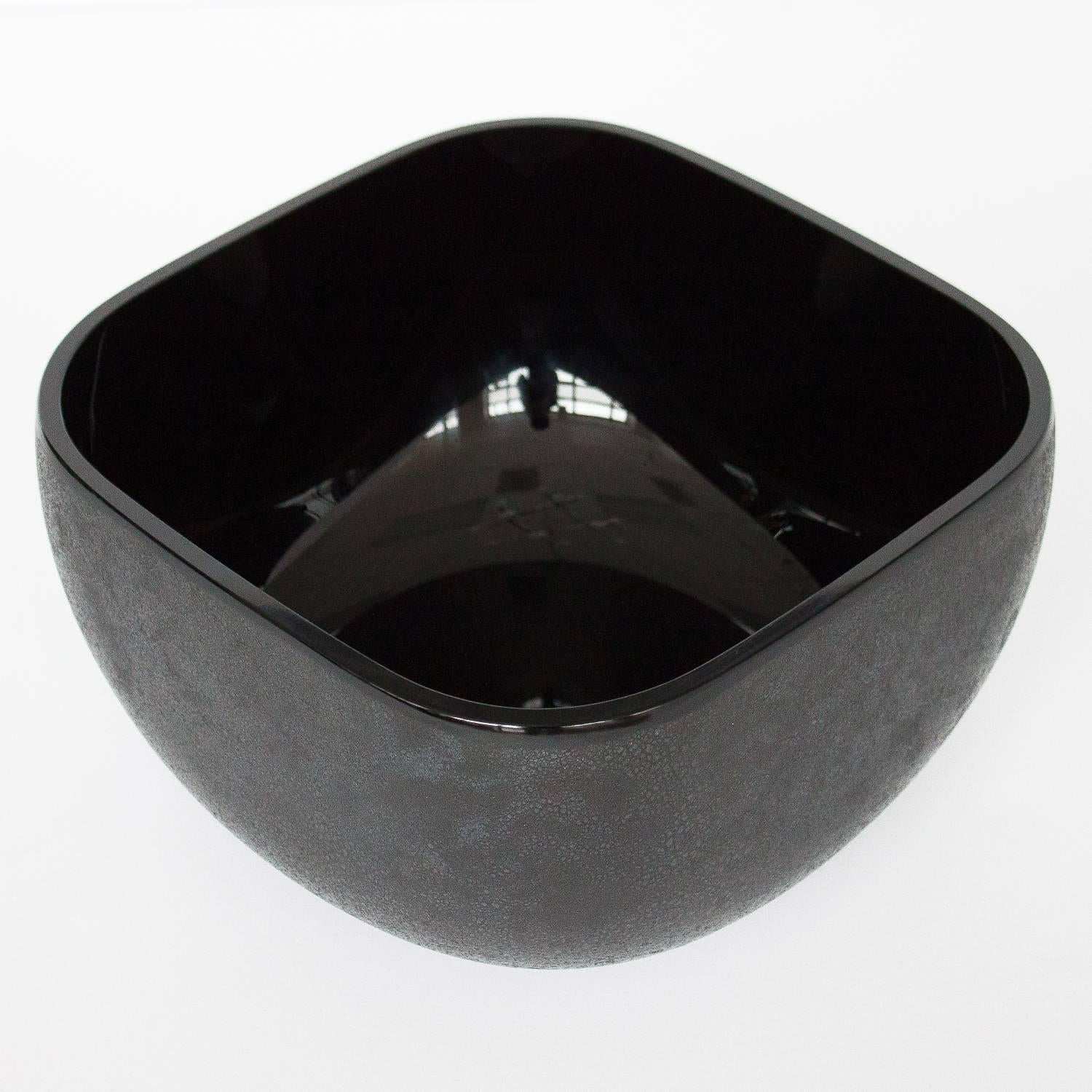 Italian Barbini Black Murano Scavo Corroso Glass Bowl