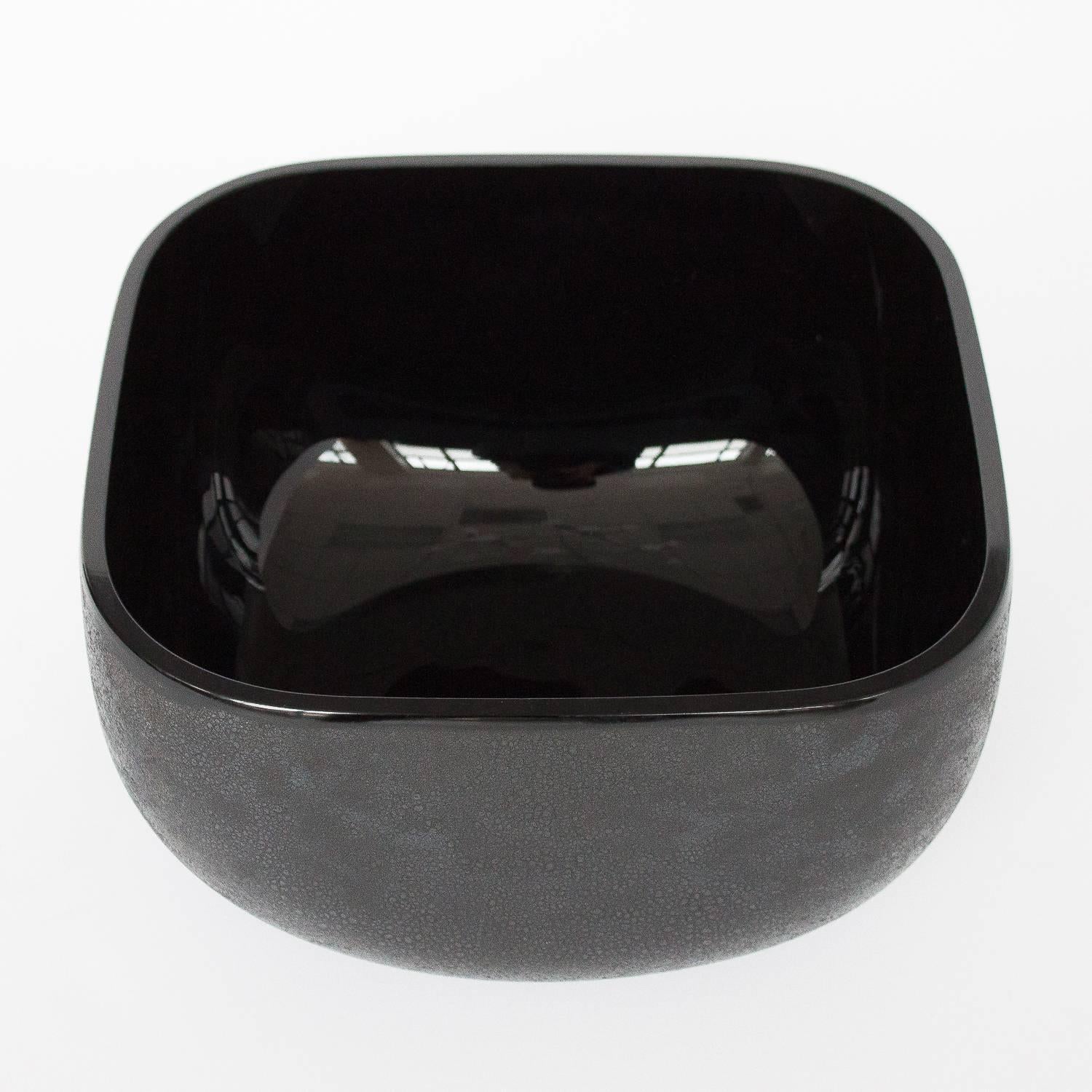 Late 20th Century Barbini Black Murano Scavo Corroso Glass Bowl