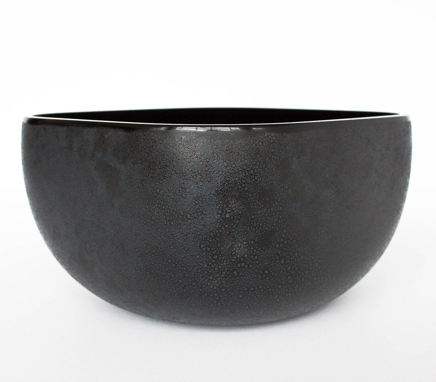 Murano Glass Barbini Black Murano Scavo Corroso Glass Bowl