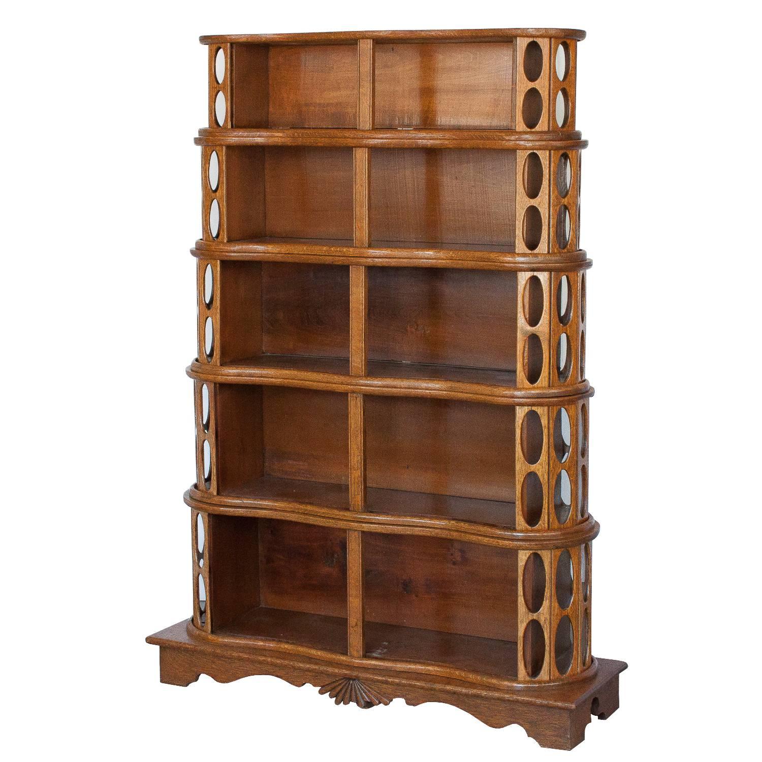 Arts and Crafts Unique 1930s Sculptural Stacked Oak Tambour Curio Cabinet