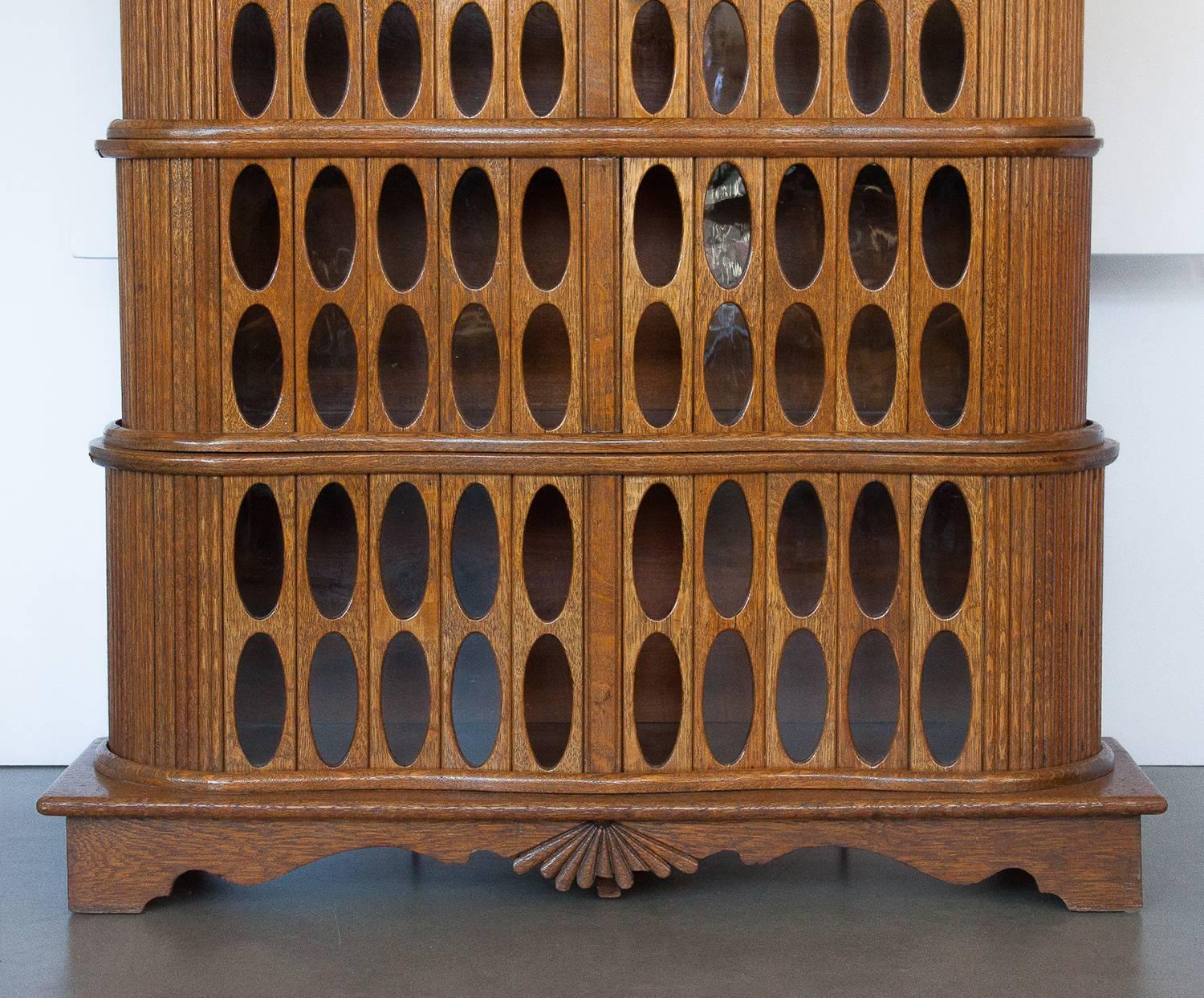 Unique 1930s Sculptural Stacked Oak Tambour Curio Cabinet 3