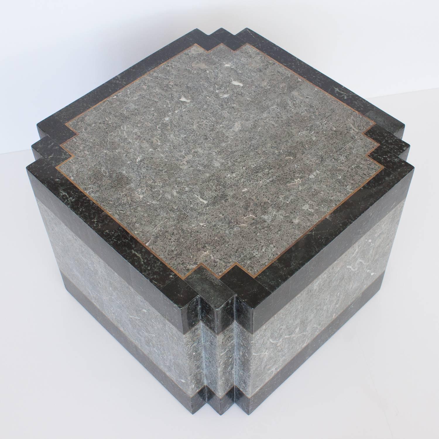 American Maitland-Smith Tessellated Stone and Brass Side or End Table