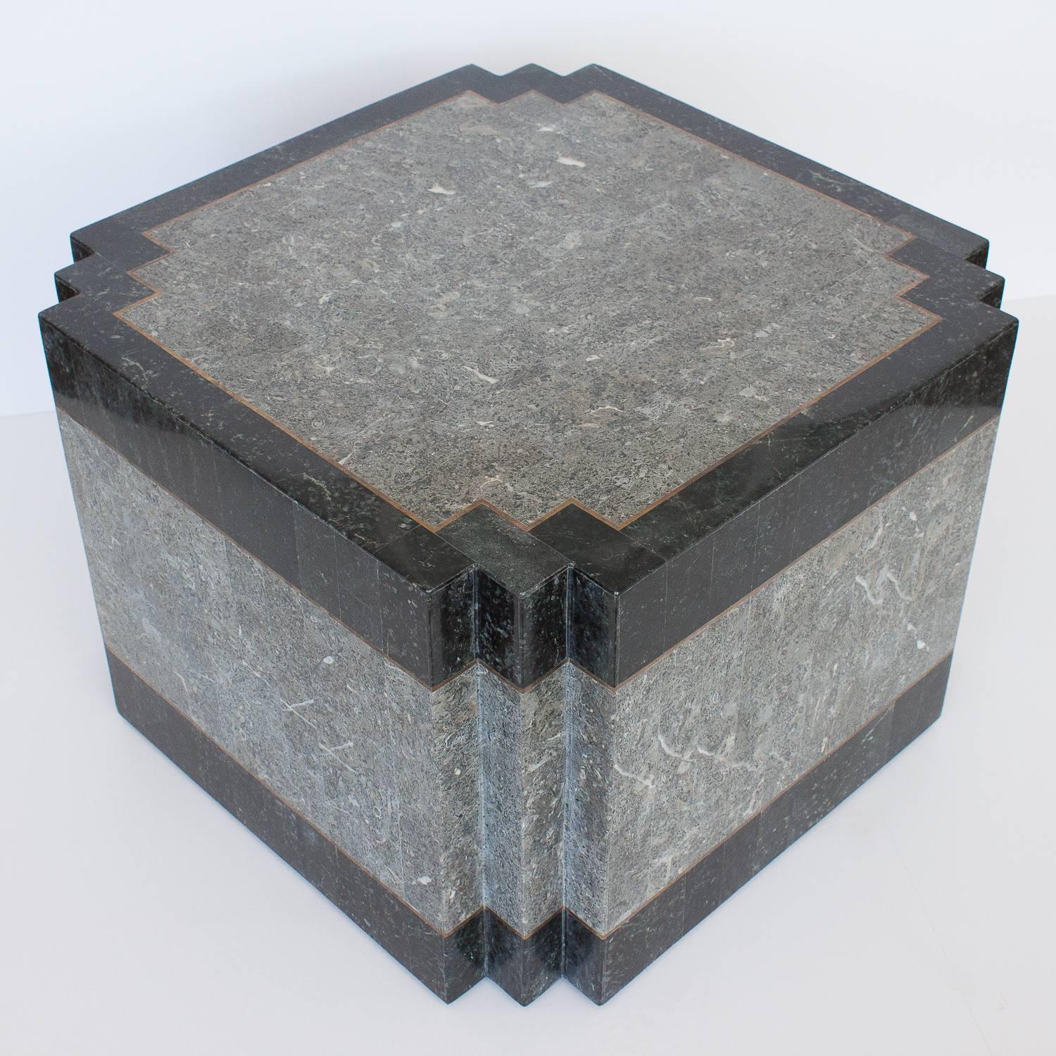 Inlay Maitland-Smith Tessellated Stone and Brass Side or End Table