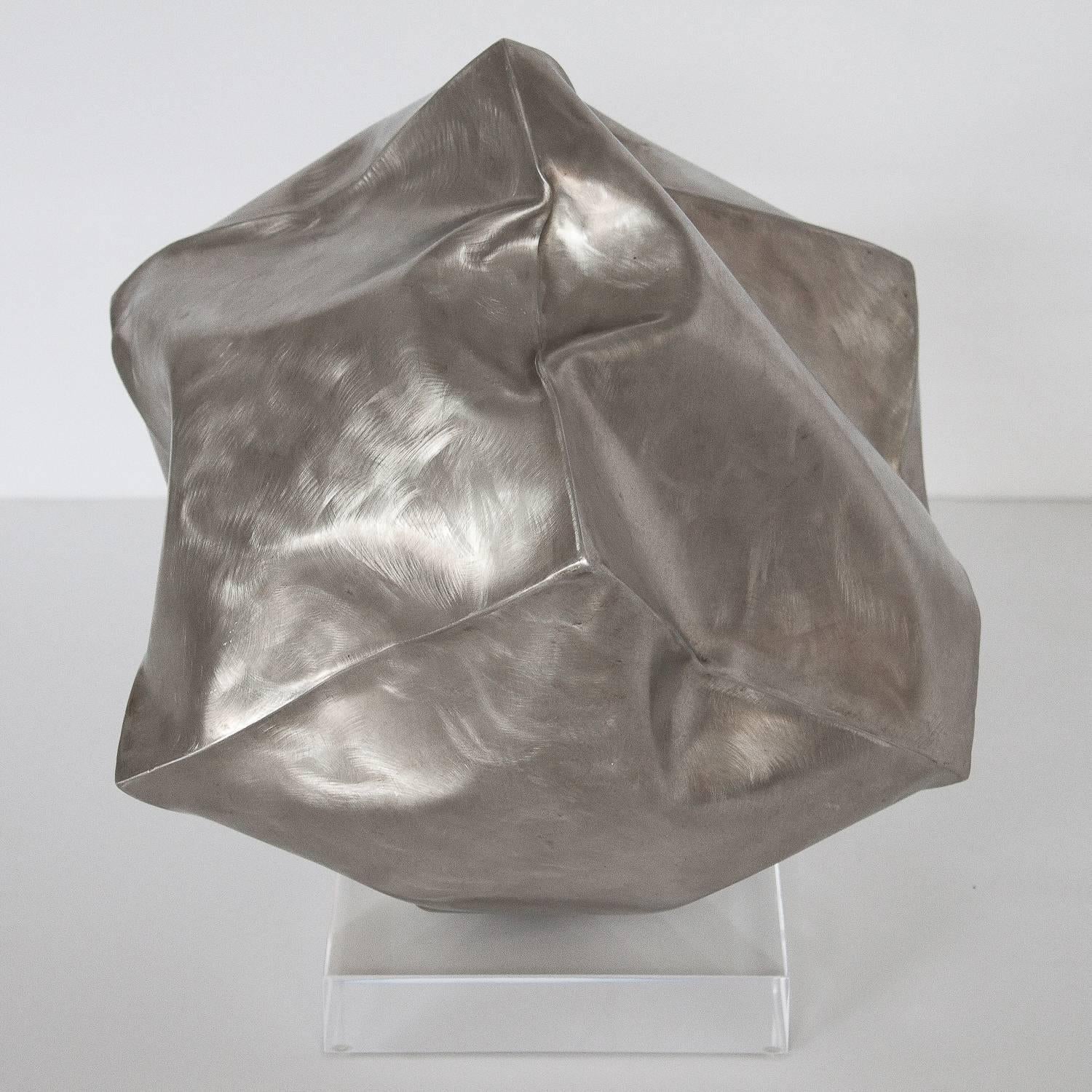 Brushed Abstract Steel Cube Sculpture by Richard Baronio