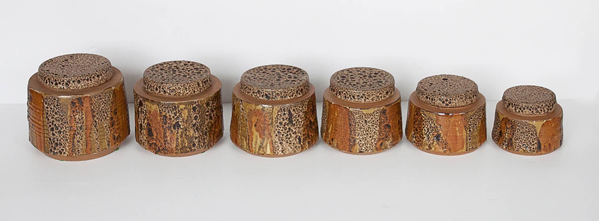 Mid-Century Modern Set of Six Edna Arnow Studio Pottery Canisters