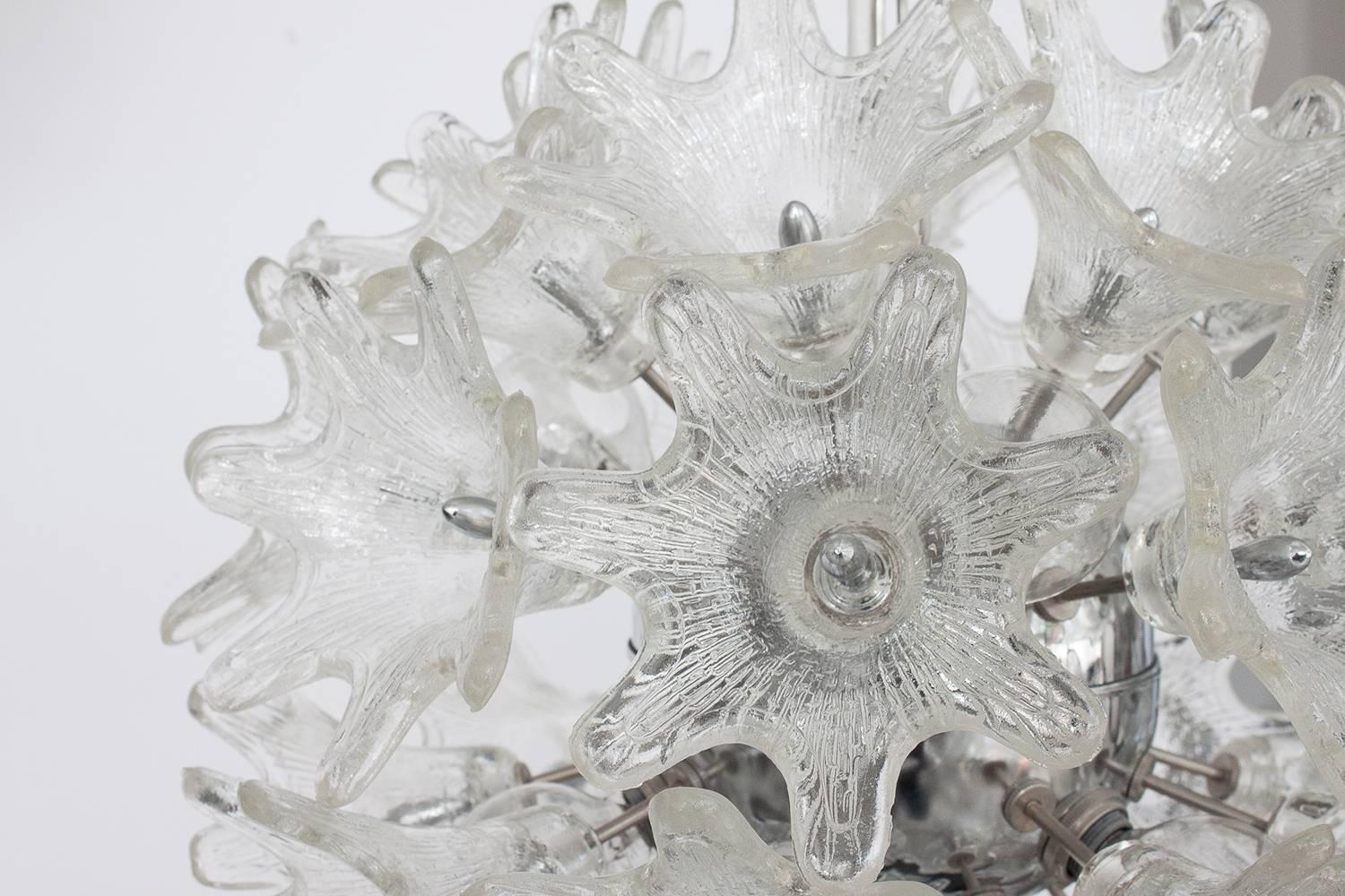 Mid-20th Century Italian Sputnik Chandelier with Murano Glass Flowers