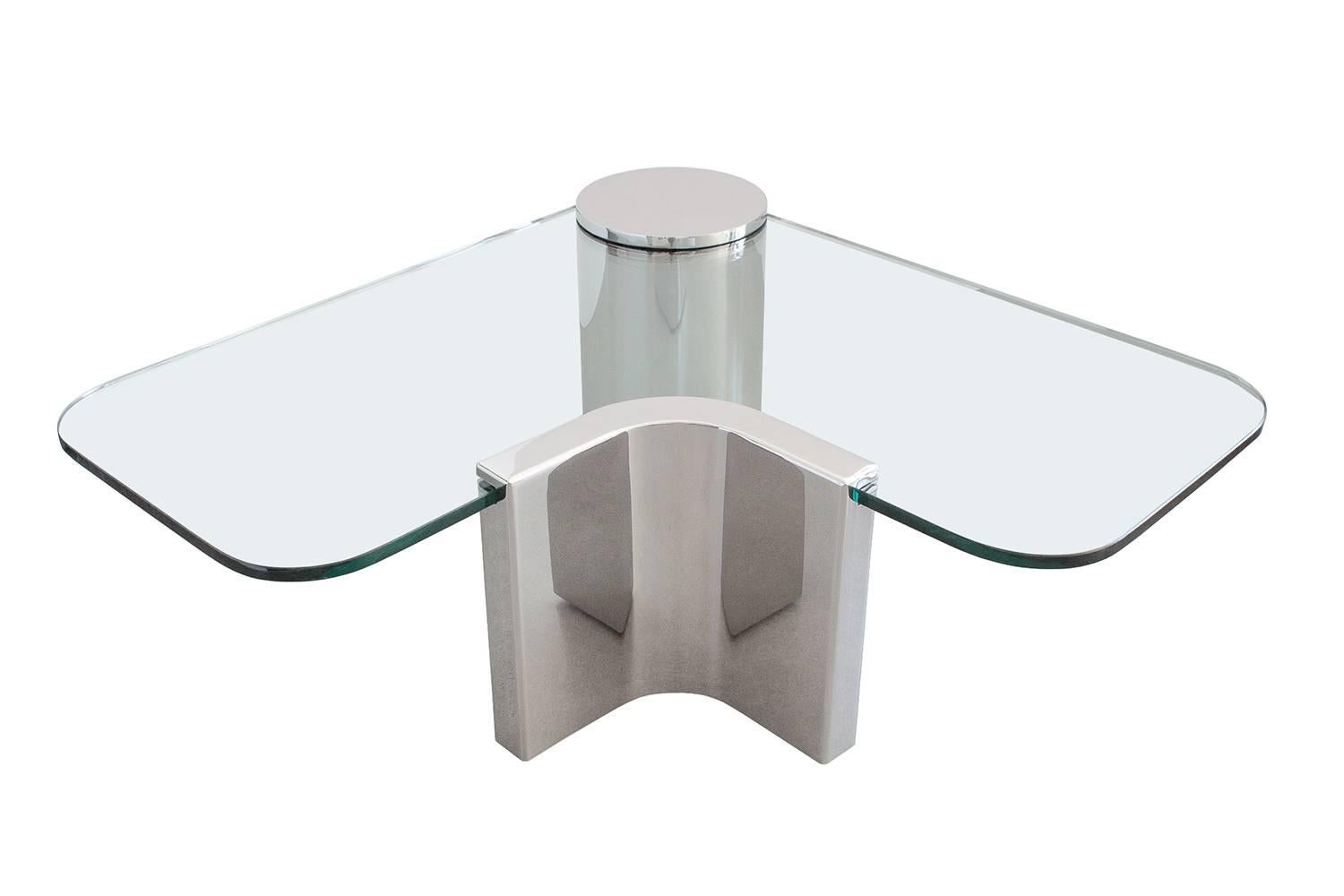 Mid-Century Modern Polished Steel and Glass Cantilever Coffee Table