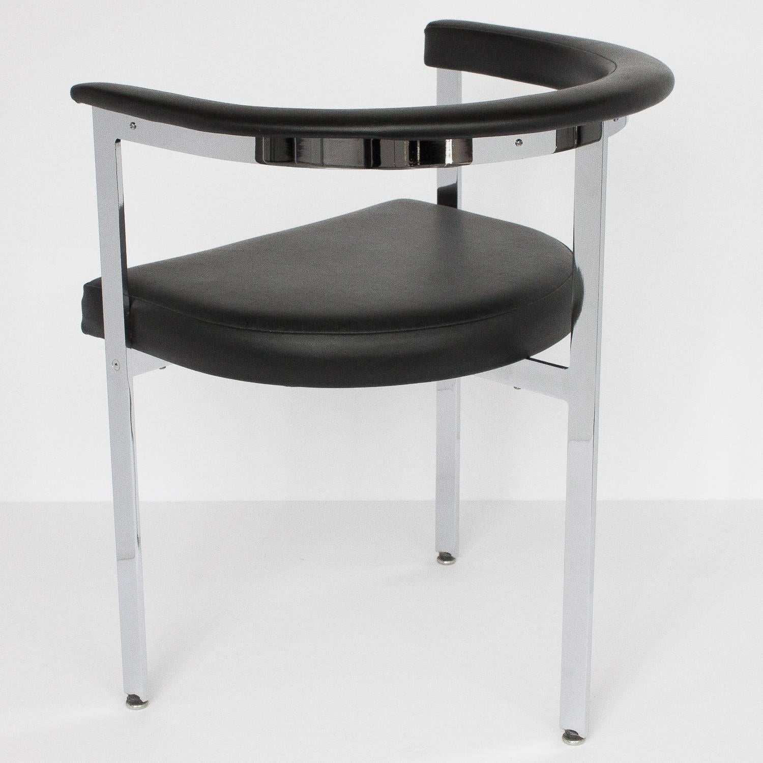 Late 20th Century Set Four Modernist Chrome Three-Legged Dining Chairs