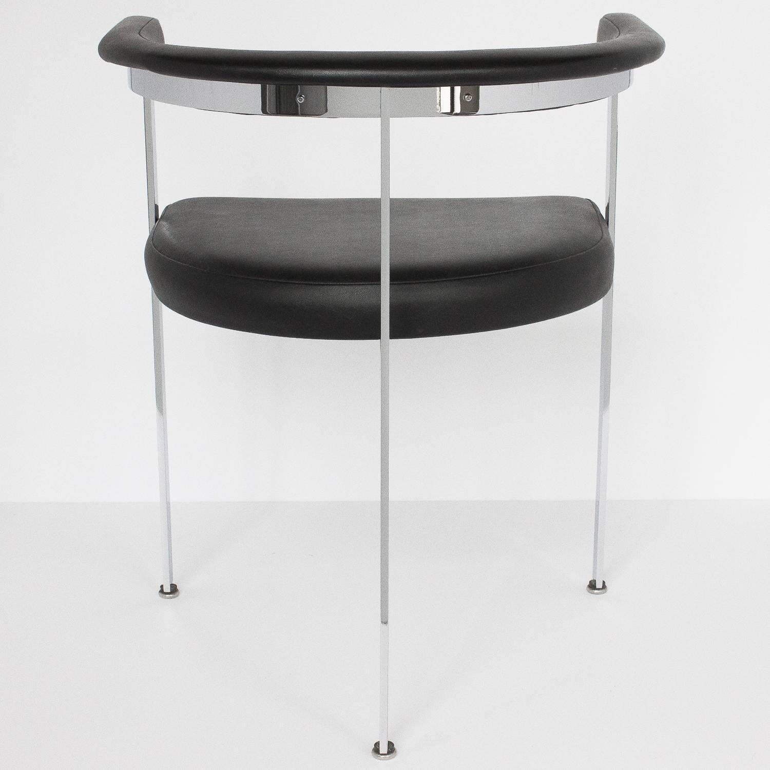 Set Four Modernist Chrome Three-Legged Dining Chairs 1