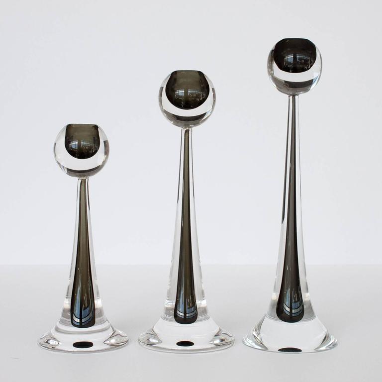 Set Three Modernist Murano Glass Candlesticks by Cenedese at 1stDibs