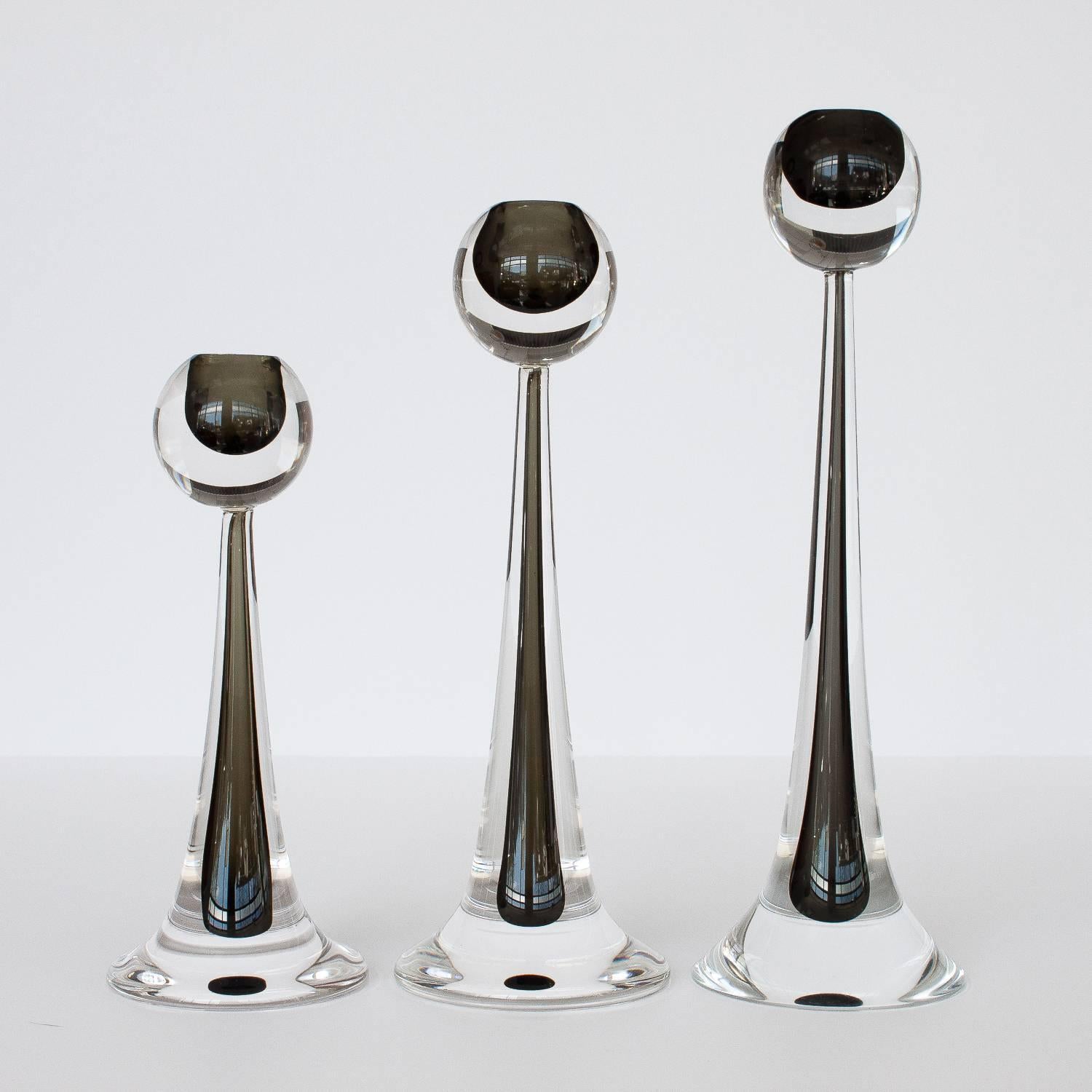 Mid-Century Modern Set Three Modernist Murano Glass Candlesticks by Cenedese