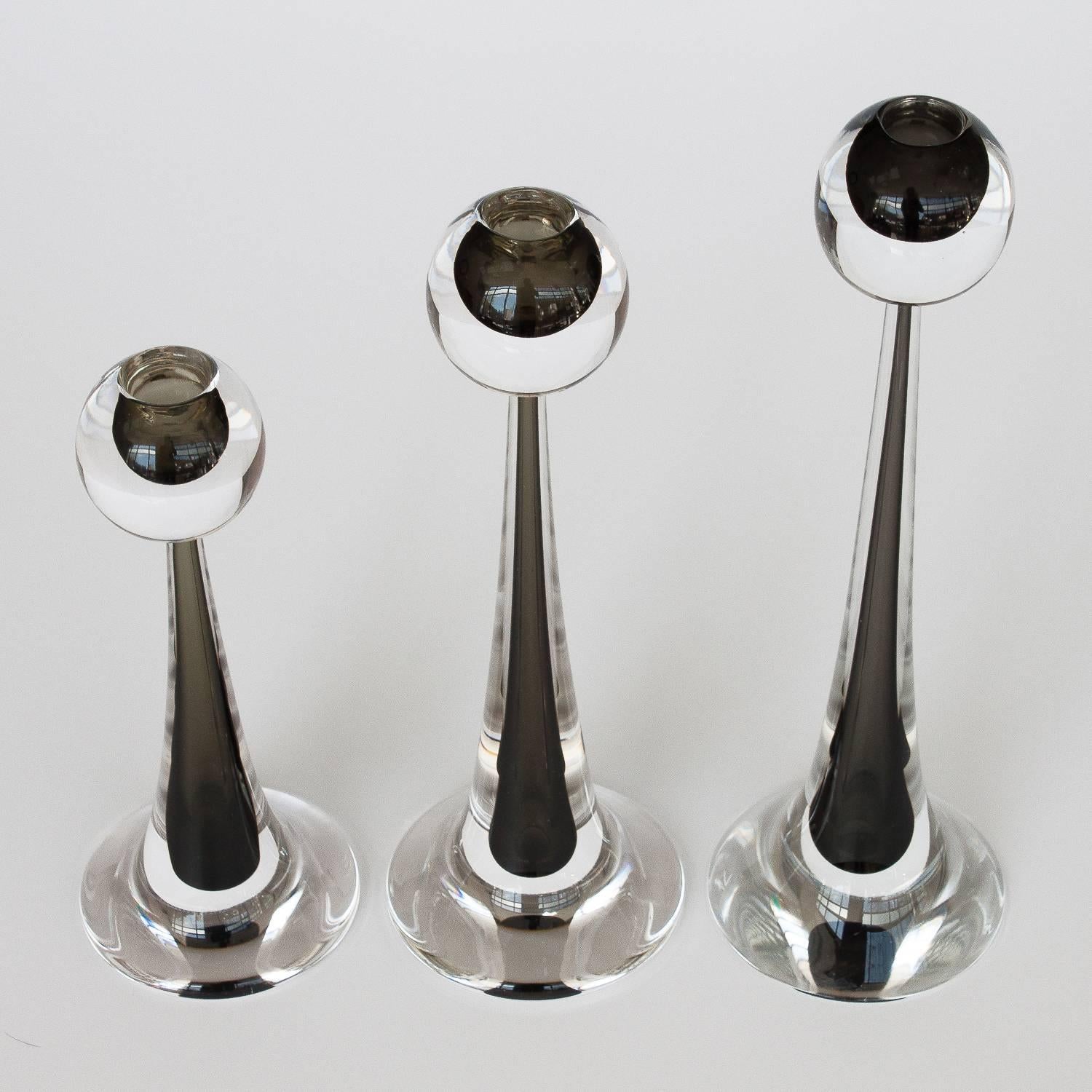 Italian Set Three Modernist Murano Glass Candlesticks by Cenedese