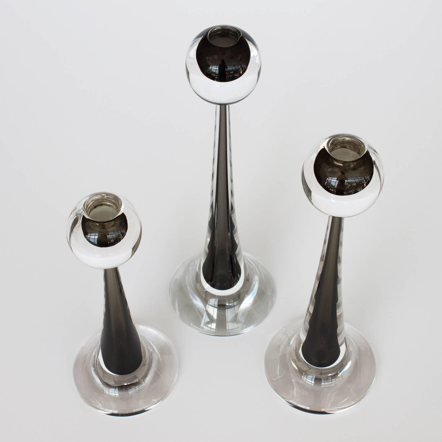 Set Three Modernist Murano Glass Candlesticks by Cenedese In Excellent Condition In Chicago, IL