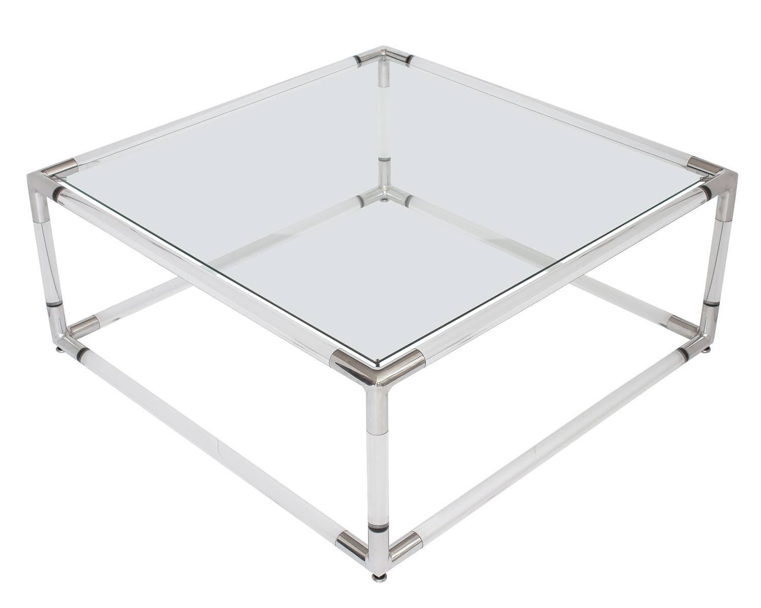 Mid-20th Century Lucite and Aluminium Square Coffee Table with Glass Top