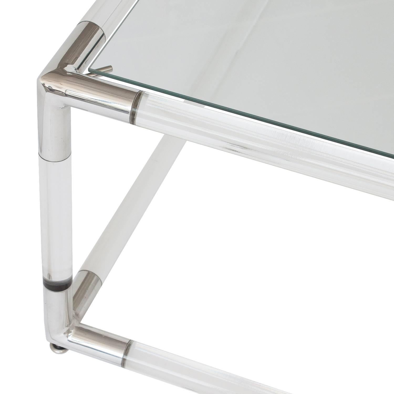 Lucite and Aluminium Square Coffee Table with Glass Top 1