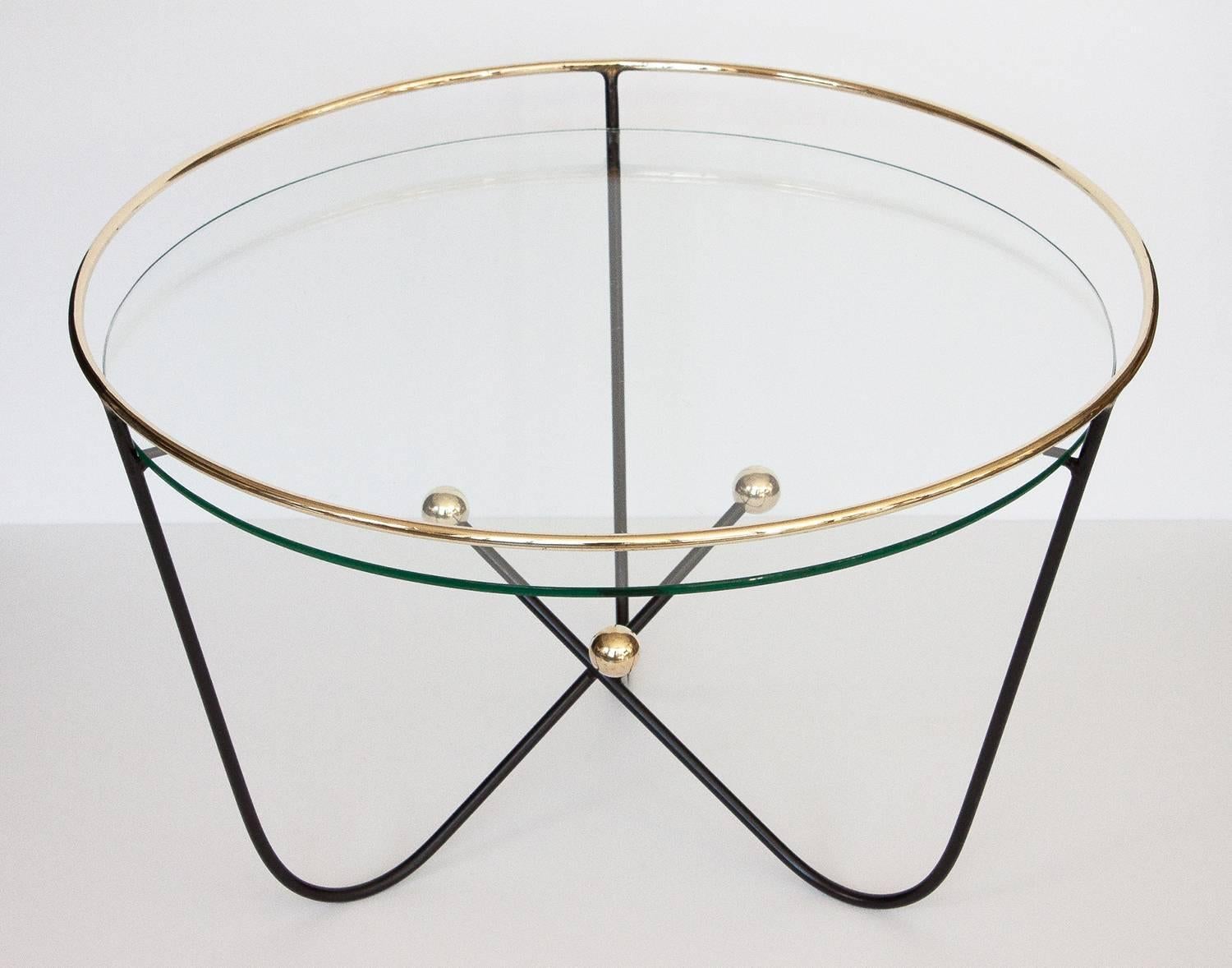 Mid-Century Modern Black and Brass Cocktail Table by Edward Ihnatowicz