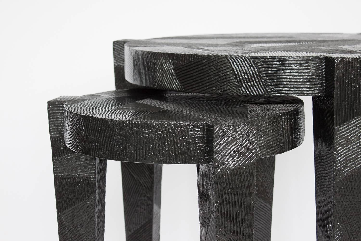 Set Black Lacquered Textured Nesting Side Tables 1