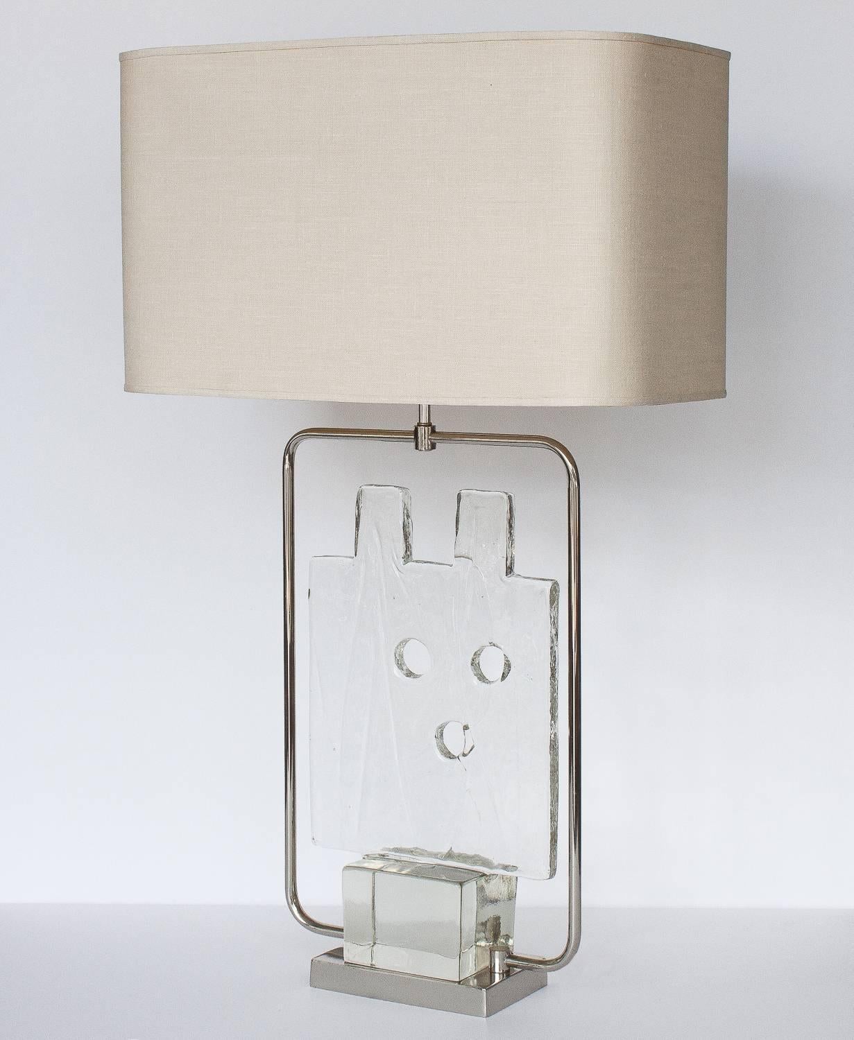 Mid-Century Modern Luciano Gaspari Murano Glass Sculpture and Chrome Table Lamp