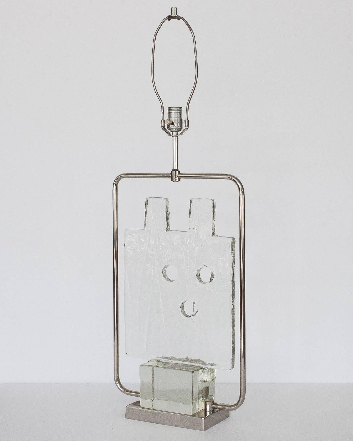 Italian Luciano Gaspari Murano Glass Sculpture and Chrome Table Lamp