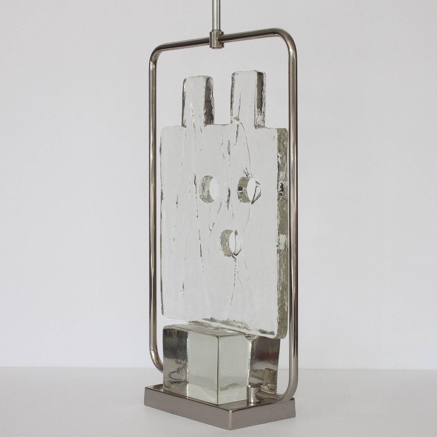 Mid-20th Century Luciano Gaspari Murano Glass Sculpture and Chrome Table Lamp