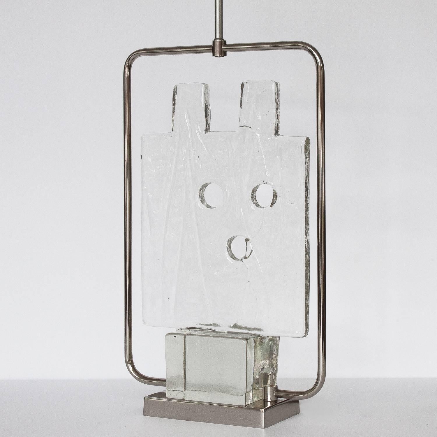 Luciano Gaspari Murano Glass Sculpture and Chrome Table Lamp In Excellent Condition In Chicago, IL