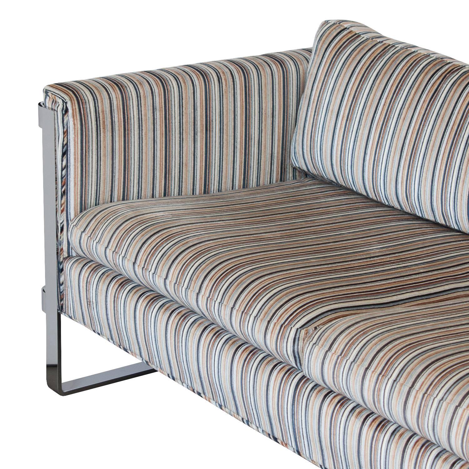 Mid-Century Modern Milo Baughman Chrome Flat Bar Frame Sofa