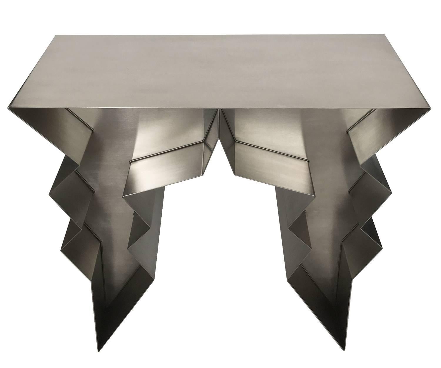 American Stainless Steel Lightning Bolt Sculptural Console Table