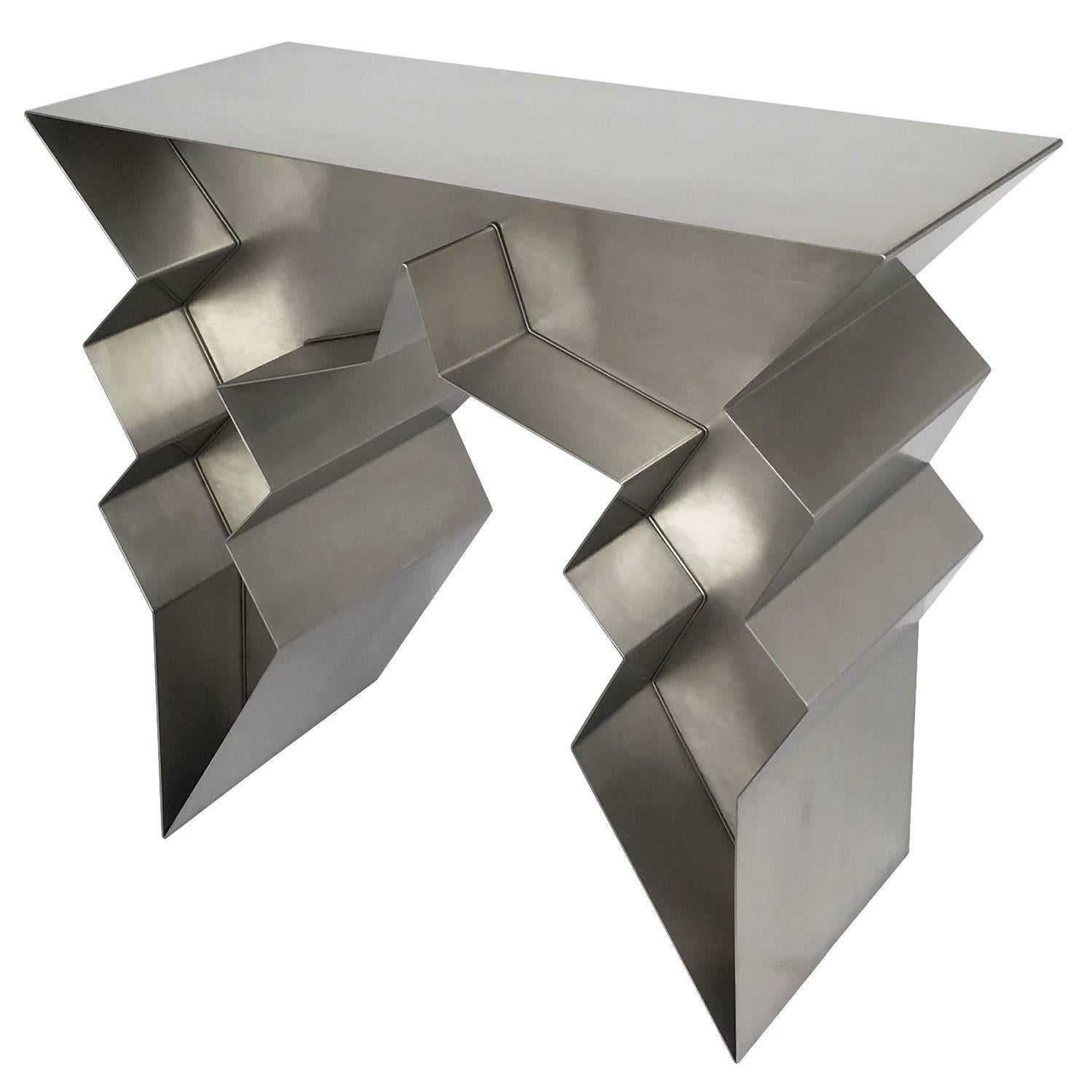 Stainless Steel Lightning Bolt Sculptural Console Table In Good Condition In Chicago, IL